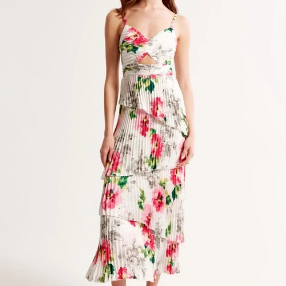 NEW Abercrombie‎ & Fitch Giselle Pleated Tiered Maxi Dress Floral Size Large P